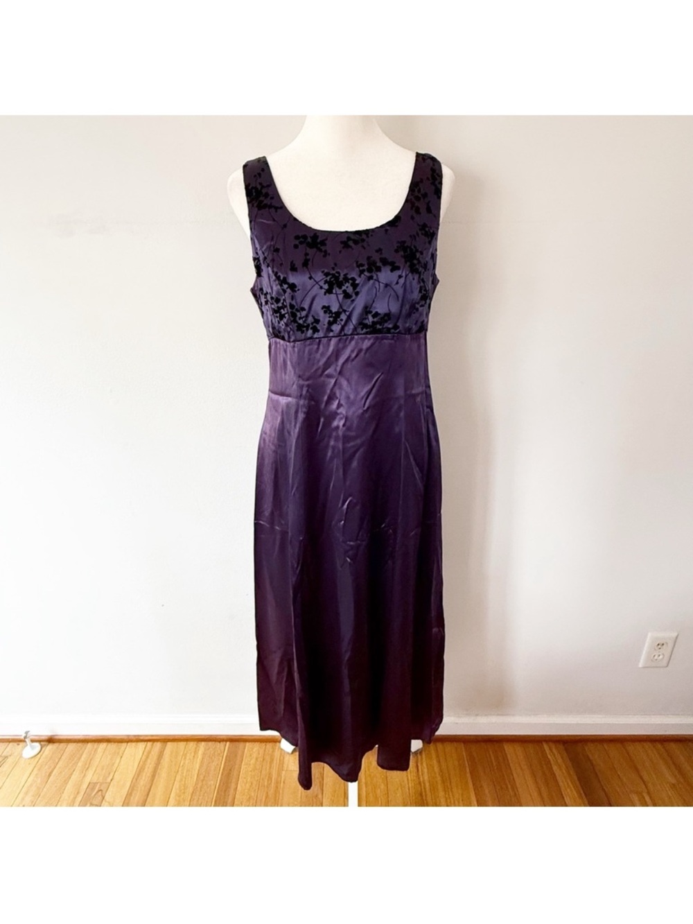 Vintage Women‎ Y2K Velvet Satin Rhinestone Maxi Dress Sz 6 Whimsigoth Event Prom